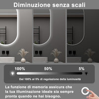 AICA Specchio da bagno 80 x 60 cm, dimmerabile£¬interruttore touch£¬ Funzione Memoria, antiappannamento