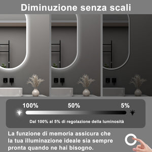 AICA Specchio da bagno 80 x 60 cm, dimmerabile£¬interruttore touch£¬ Funzione Memoria, antiappannamento