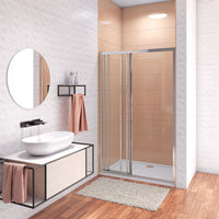 195 cm Box Doccia per Nicchia Porta Scorrevole ad Ante Sovrapposte Vetro Temperato 6 mm Trasparente Anticalcare Profili Cromati Lucidi 140 cm