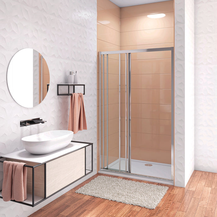 195 cm Box Doccia per Nicchia Porta Scorrevole ad Ante Sovrapposte Vetro Temperato 6 mm Trasparente Anticalcare Profili Cromati Lucidi 140 cm