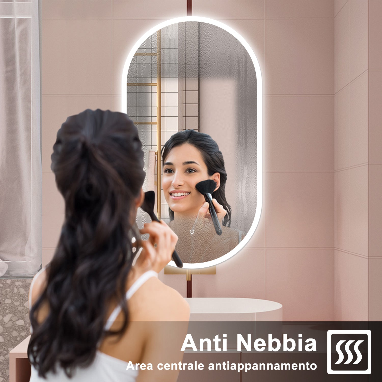 AICA Specchio da bagno 50 x 90 cm, dimmerabile£¬interruttore touch£¬ Funzione Memoria, antiappannamento