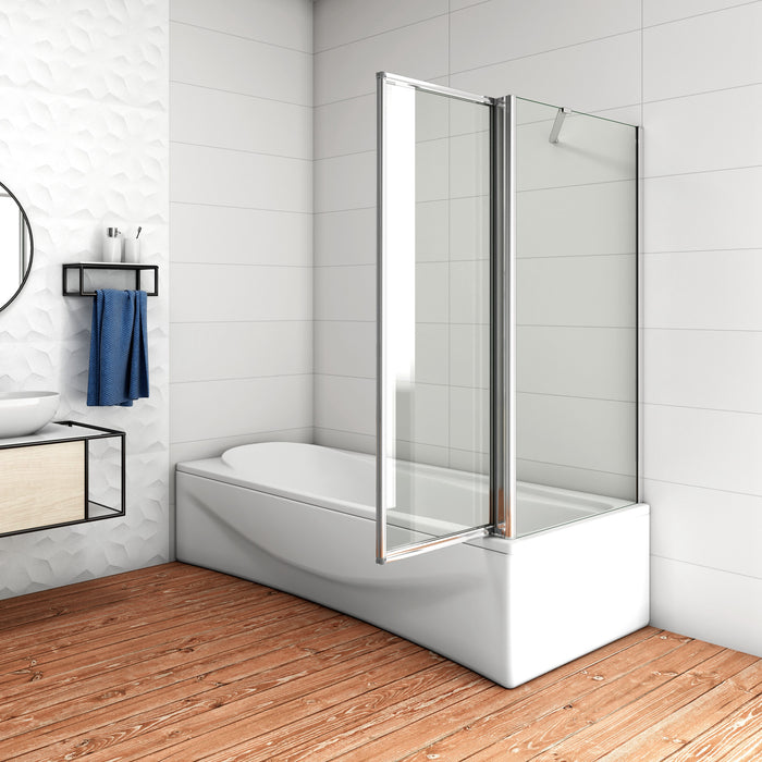 120x140cm Parete Doccia Sopravasca Angolare 2 Ante Pieghevoli Vetro 4 mm con Parete Laterale 80cm Vetro Temperato 6 mm Trasparente Telai Cromi Lucidi