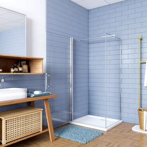 187cm Box Doccia Angolare Porta Battente e Lato Fisso 90x76cm Vetro Trasparente 6mm Anticalcare Barra 90 cm Cromo Lucido