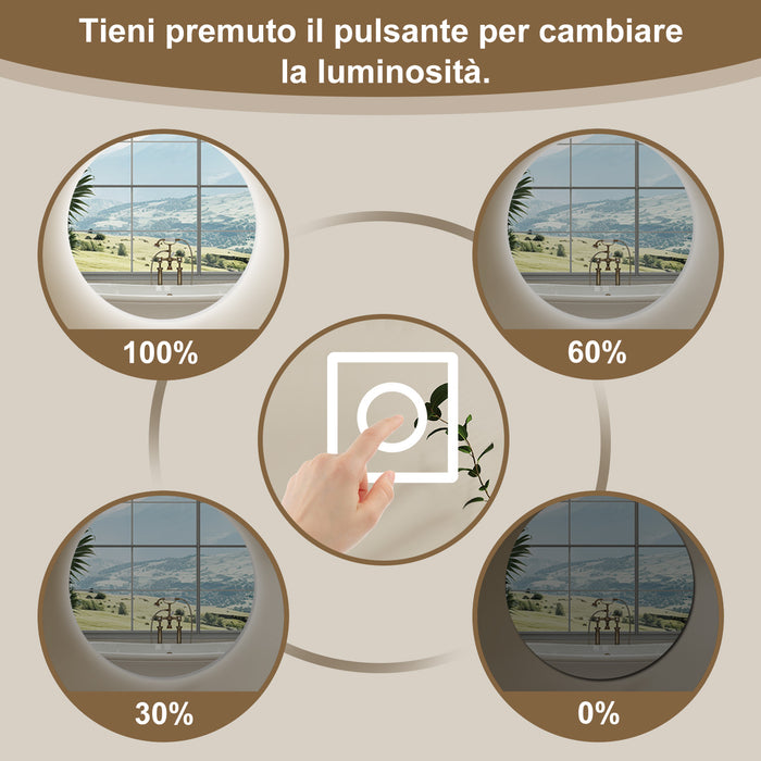 AICA Specchio Da Bagno Rotondo Da 70cm con LED, Antiappannamento, 3 Temperature Colore, Retroilluminato