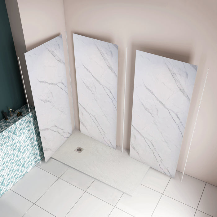 H.210 cm Pannello Doccia ad Angolo 90x100x100 cm Realizzato in Alluminio da 3 mm con Profili Finitura Bianco Alba per Rivestimento Parete Bagno