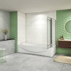 H.140 cm Parete Doccia Per Vasca con Lato Fisso 130x80 cm 3 Ante Movibili Pieghevoli a Libro in Vetro Temperato 6 mm Trasparente Anticalcare Telaio Cromo Lucido