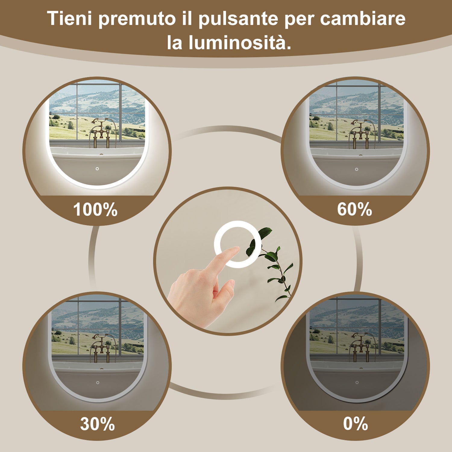 60 x 80 cm Specchio con illuminazione integrata bagno ciottolo. Touch. Pellicola Antideflagrante