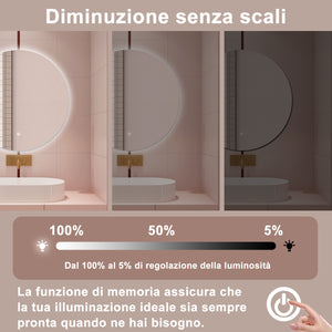 AICA Specchio da bagno 70 x 70 cm, antiappannamento, dimmerabile, interruttore touch, Funzione Memoria