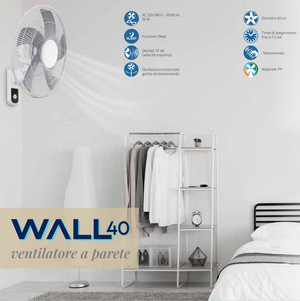 CFG WALL 40 EV108 VENTILATORE A PARETE CON TELECOMANDO FUNZIONE SLEEP OSCILLAZIONE Ø40 CM