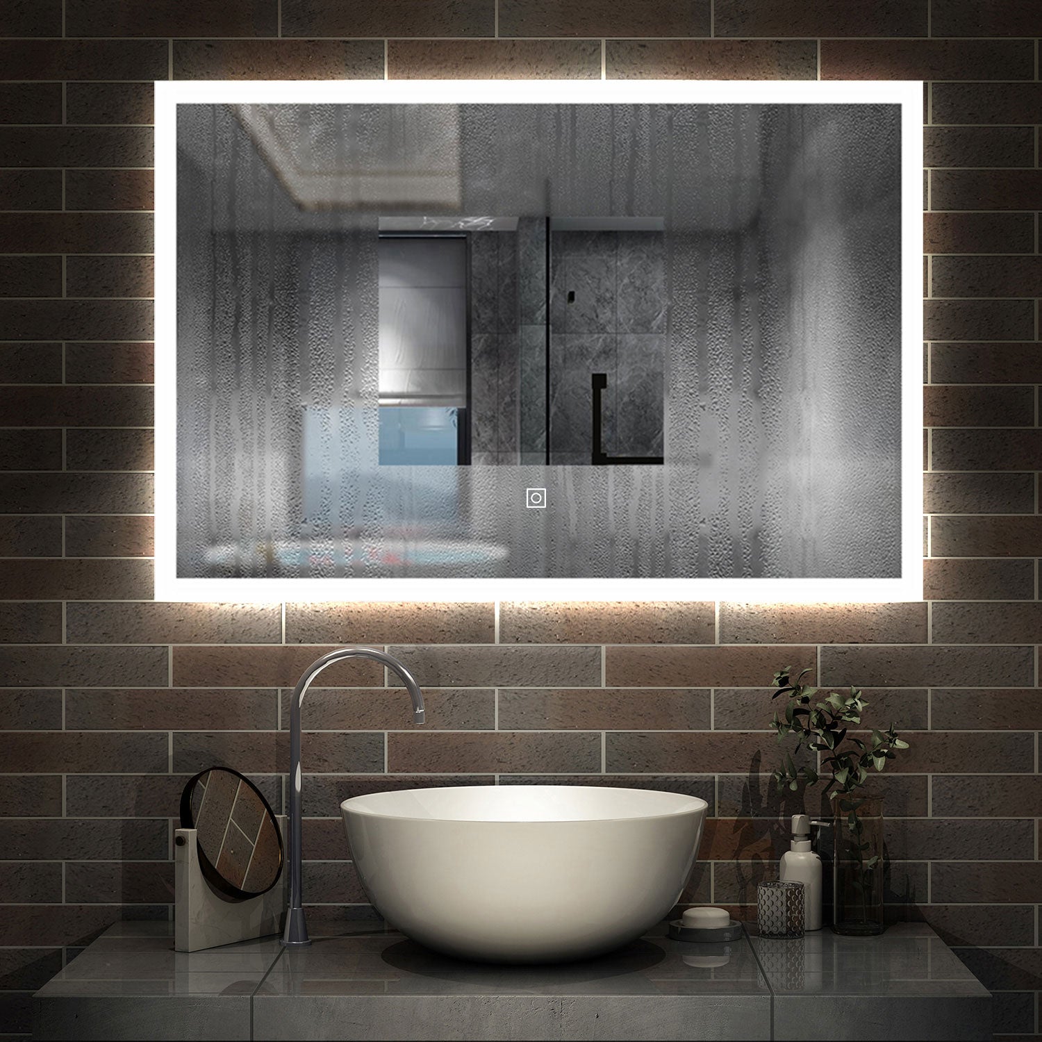 specchio rettangolare 100x60 cm con luce led antiappannamento e touch