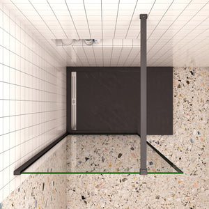 80x200cm Walk In Parete Per Doccia in Vetro Temperato 8mm Anticalcare con Bordo Nero Serigrafato Barra Stabilizzatrice da 90 cm