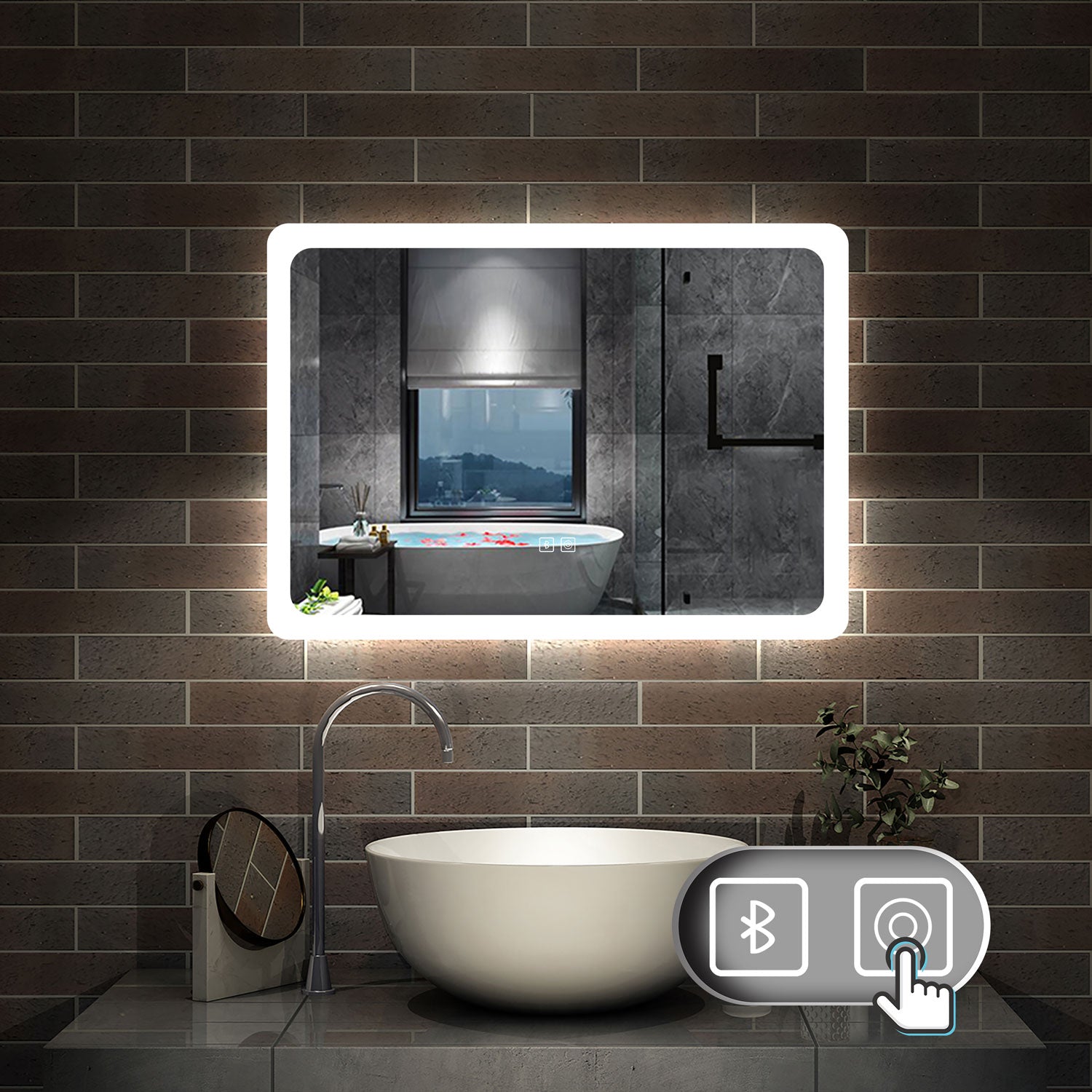 Aica Specchio da bagno a LED+70x50cm+Bluetooth+3 Temperature di Colore