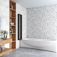 120x140 cm Sopravasca Parete Doccia per Vasca 5 Antine Pieghevoli a Libro Vetro Temperato Trasparente Da 4 mm Profilo Nero Opaco