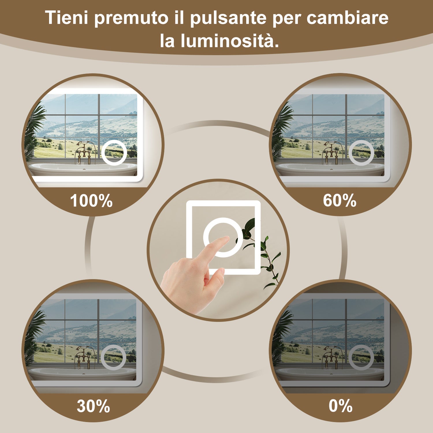 Aica 100x60cm Specchio da bagno Bluetooth antiappannamento, 3 colori dimmerabili, lente d'ingrandimento 3X