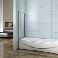 120x140 cm Sopravasca Parete Per Vasca Pieghevole a Libro Vetro 4 mm Temperato Trasparente Formato Da 2 Antine Telai Cromati Lucidi