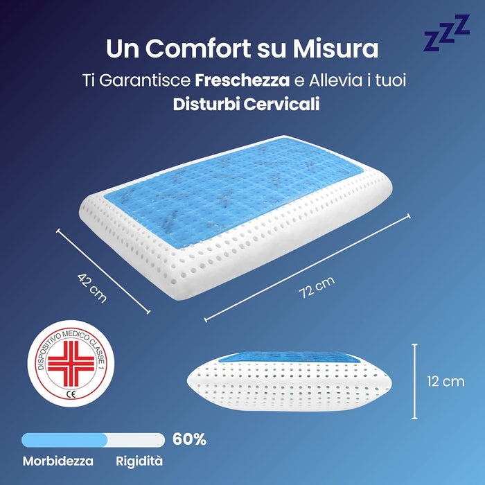 Coppia | Cuscino - Gel- Stop al Sudore - Termoregolatore - Poseidone - 72x42x12cm