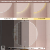AICA Specchio da bagno 70 x 70 cm, 3 colori, antiappannamento, dimmerabile, interruttore touch, Funzione Memoria