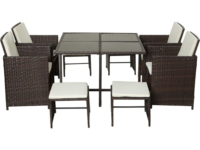 Habitat et Jardin Set da Giardino Resina Intrecciata Marrone 6 Posti Tavolo e Sedie