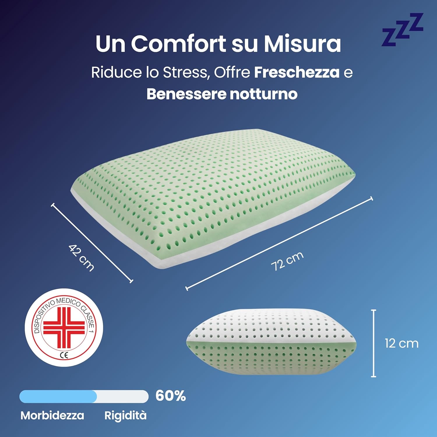 Coppia | Cuscino Anti-Insonnia Aromaterapico con Aloe Rinfrescante - Morfeo - 72x42x52cm
