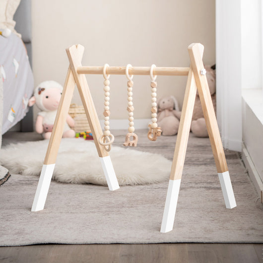 Palestrina con giocattoli pieghevole per bambini + 3 mesi, Centro di attivit¨¤ di legno 60x44x60cm Bianco-Giocattoli educativi