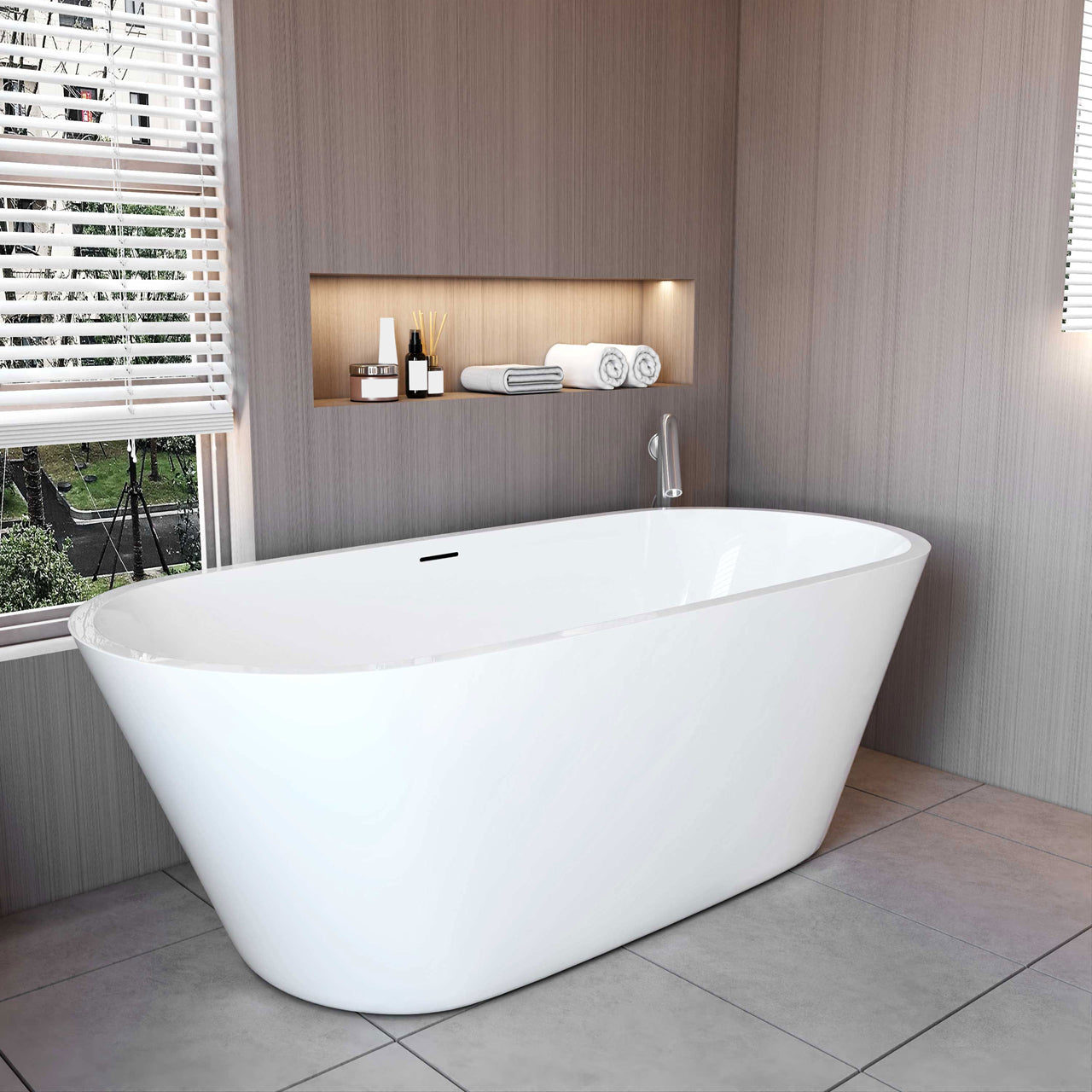 Vasca da Bagno a Isola Freestanding in Acrilico da 170x80x58 cm, Colore Bianco, Forma Ovale