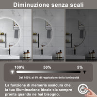 AICA Specchio da bagno 80 x 80 cm, antiappannamento, dimmerabile, interruttore touch, Funzione Memoria
