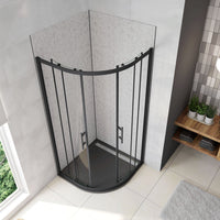 90x90x185 cm Box Doccia Semicircolare Ante Scorrevoli Vetro Temperato 5mm Trasparente Profilo Nero Opaco Piatto Doccia incluso
