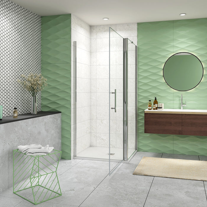 H.195 cm Box Doccia Angolare Porta Battente 76 cm Parete Fissa 80 cm Vetro 6mm Anticalcare Barra da 45 cm Cromo Lucido