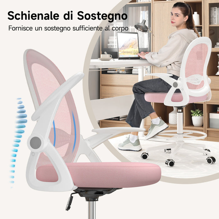 Sedia ufficio altezza alta - Mesh Drafting Chair - Altezza e Poggiapiedi Regolabili - braccioli regolabili - Capacità di Carico 120 kg - Rosa