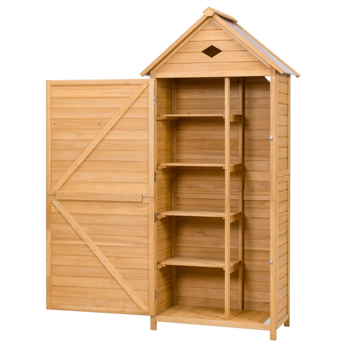Armadio da esterno per attrezzi in legno, Casetta da giardino 80x45x177cm-Casette da giardino