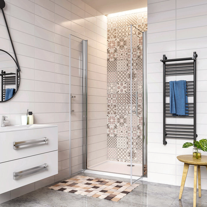 85x195cm Porta Doccia Per Nicchia Doppie Ante Battenti Saloon In Vetro 6mm Temperato Trasparente Anticalcare