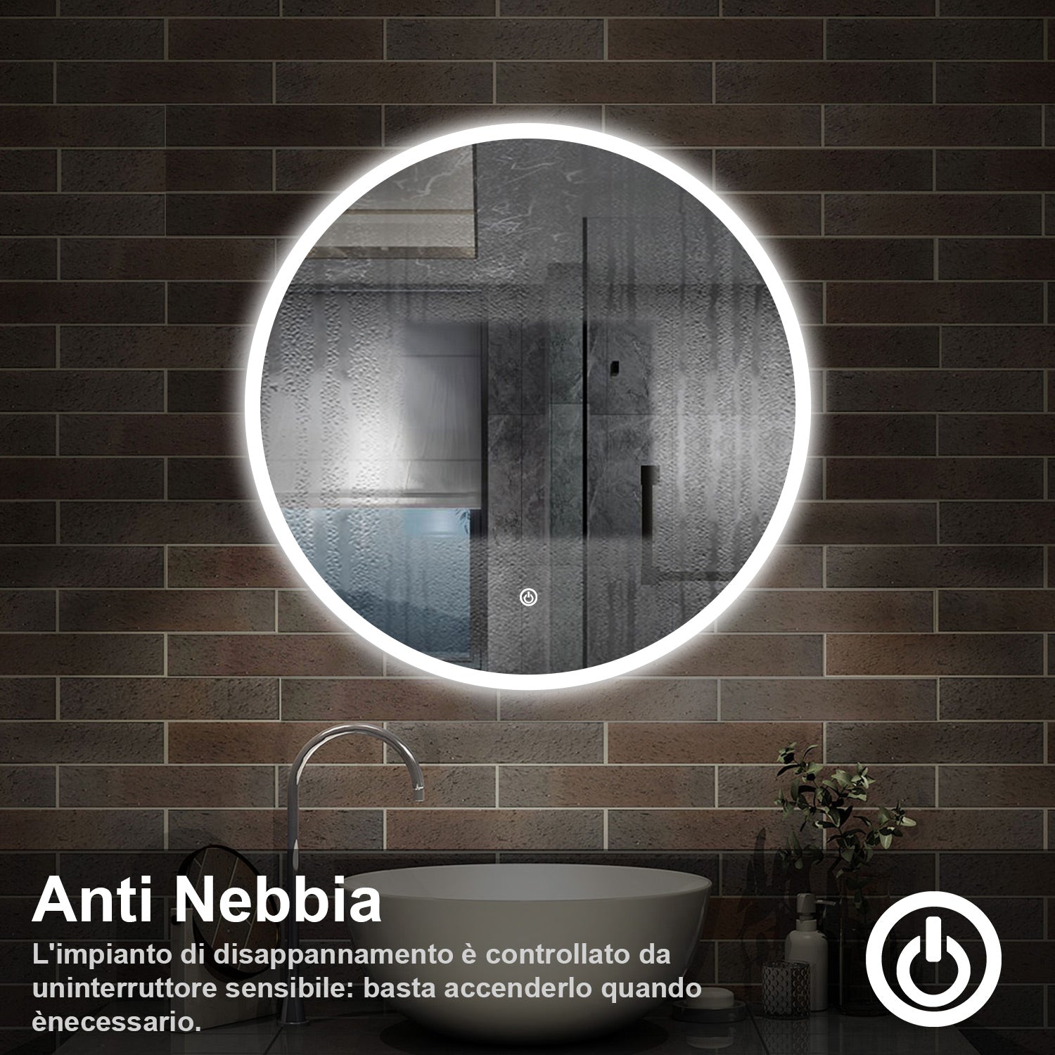 90 x 90 cm,AICA Specchio da Bagno LED con Luce, 3 Colori Regolabili,memoria, antiappannamento,CRI>90,autospegnimento