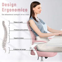 Sedia Ufficio Bracciolo Regolabile - RATTANTREE - con Supporto Lombare, Schienale Reclinabile 105°, Rosa