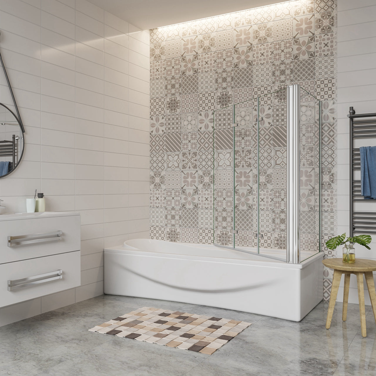 130x140cm Parete Doccia Sopravasca Angolare 3 Ante Pieghevoli con Parete Laterale 70 cm Vetro Temperato 6mm Trasparente Anticalcare Cromato Lucido