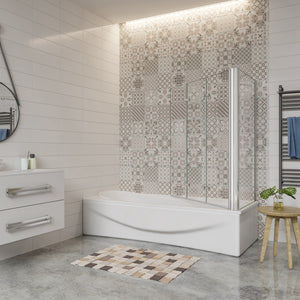 130x140cm Parete Doccia Sopravasca Angolare 3 Ante Pieghevoli con Parete Laterale 70 cm Vetro Temperato 6mm Trasparente Anticalcare Cromato Lucido