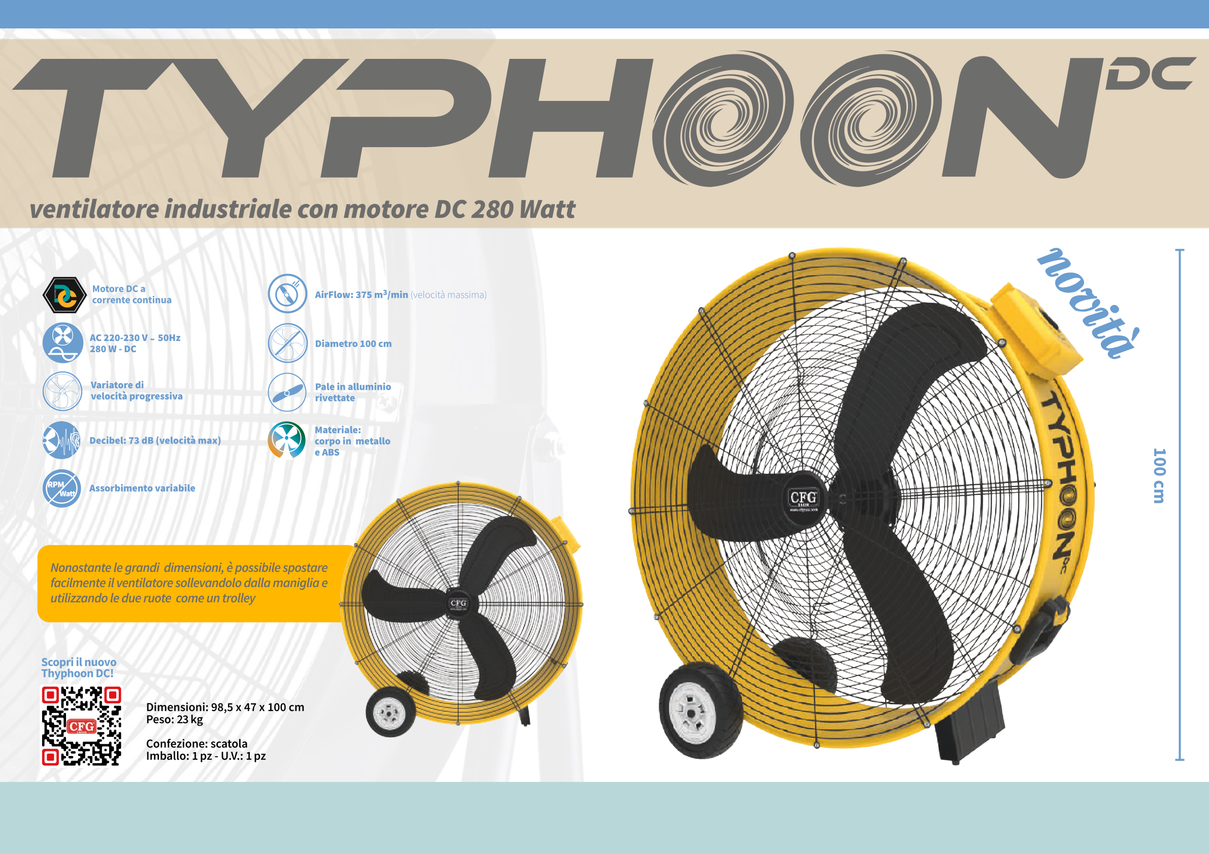CFG Typhoon DC EV128 ventilatore industriale con motore DC 280 W
