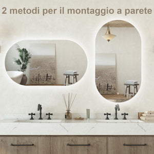 Specchio bagno ovale 45x75 cm con led. Dimmerabile + Touch Control + Bordo non sabbiato + IP44