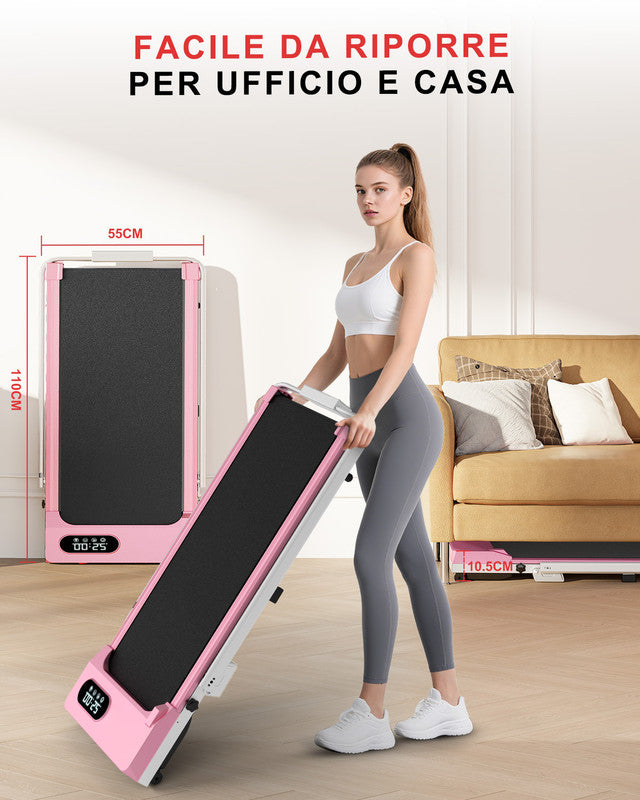 Tapis Roulant Elettrico Pieghevole 1-8 km/h - RATTANTREE - con Inclinazione, Display a LED, Supporto per Tablet - Portante 145kg - Rosa