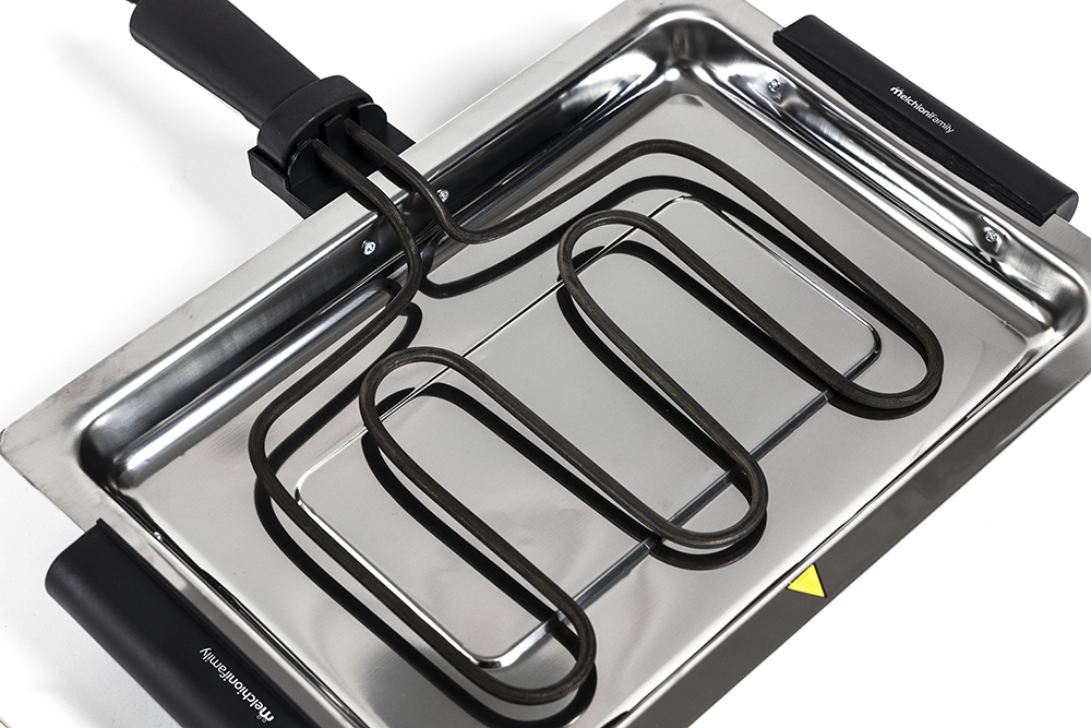 Melchioni Family | Griglia Elettrica Singola e Doppia Apribile, SPIEDINA, 1600W, Nero/Acciaio, Griglia in Acciaio Inox per Alimenti, con Dispositivo di Sicurezza, Dimensioni 24x36cm