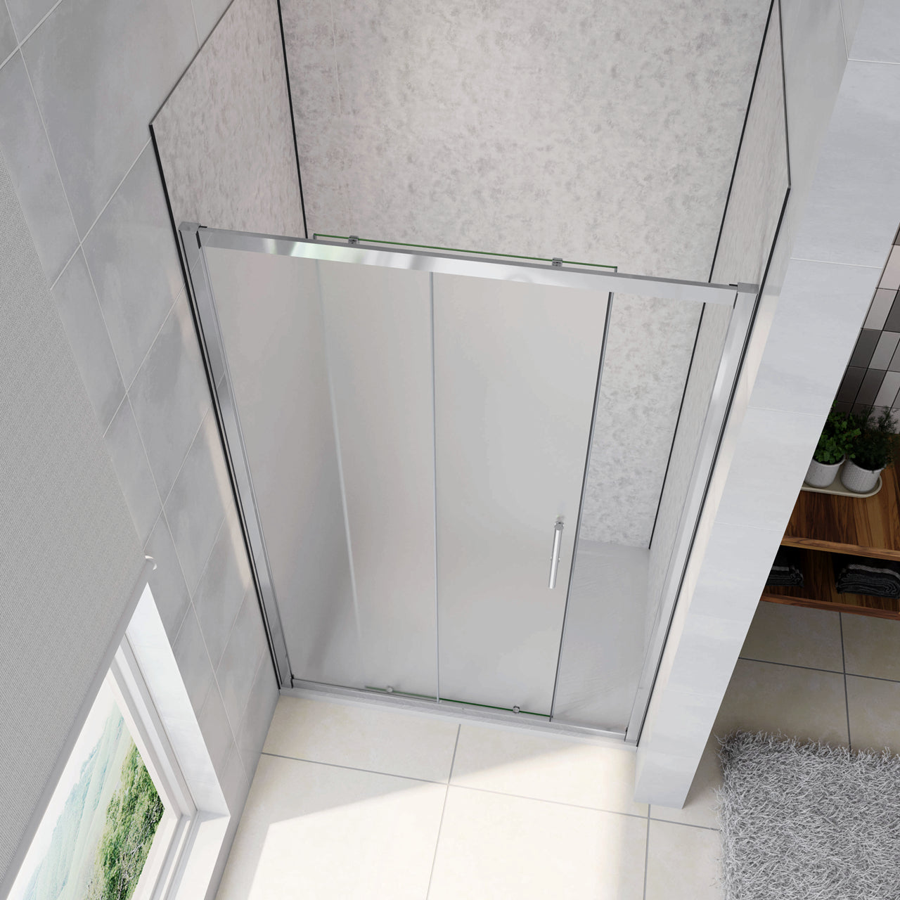 110x185 cm Porta Doccia Per Nicchia Anta Scorrevole Ingresso Laterale In Vetro Temperato 5mm Satinato Opaco