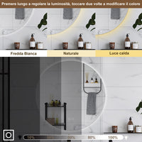 AICA Specchio da bagno 90 x 90 cm, 3 colori, antiappannamento, dimmerabile, interruttore touch, Funzione Memoria