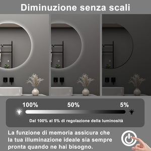 AICA Specchio da bagno 80 x 80 cm, antiappannamento, dimmerabile, interruttore touch, Funzione Memoria