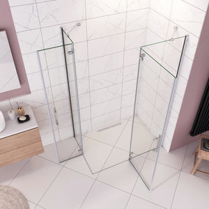 90x90x195 cm Box Doccia Ad Angolo Doppie Porte Apertura Battente in Vetro 6 mm Temperato Anticalcare Trasparente con 2 Barre Stabilizzatrici Cromo Lucido