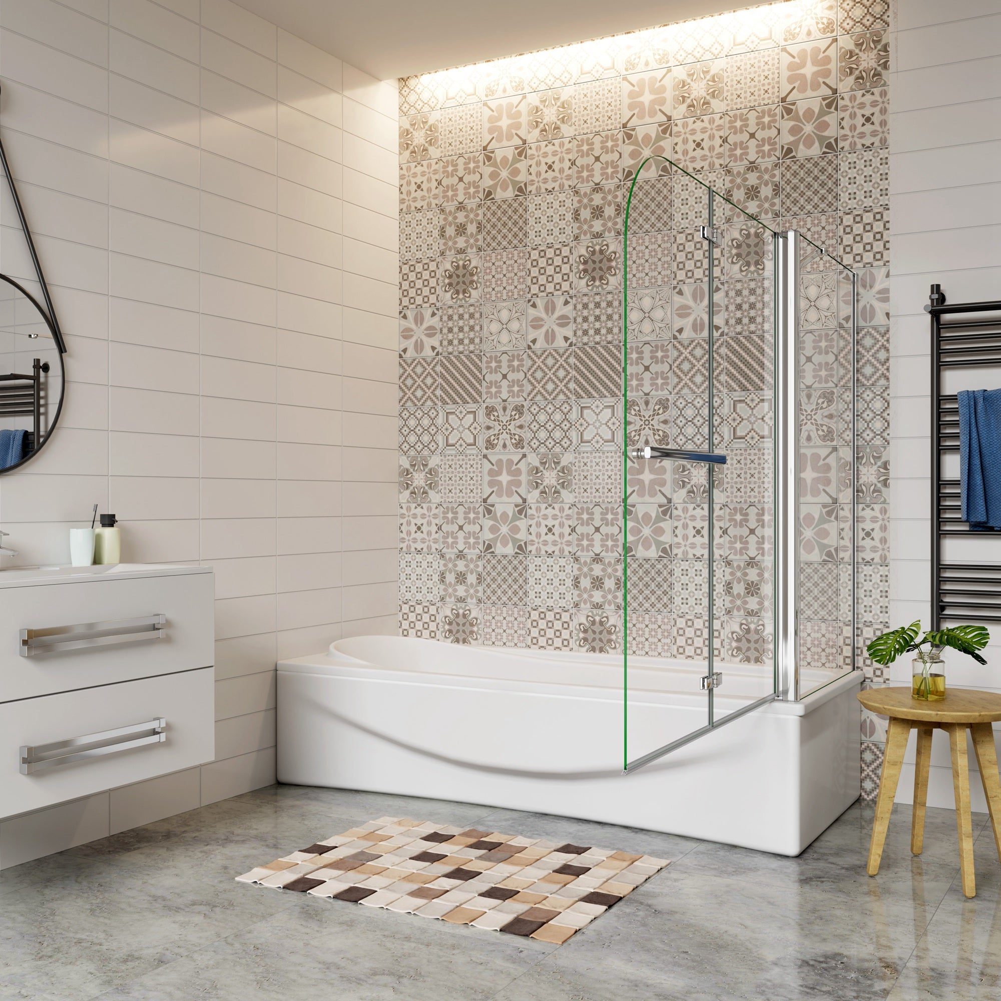 100x140cm Parete Doccia Sopravasca Angolare 2 Ante Pieghevoli con Parete Laterale 75 cm Vetro Temperato 6 mm Anticalcare Portasciugamani Cromato Lucido