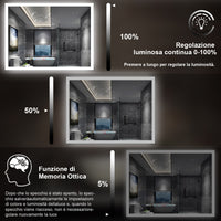 100 x 60 cm,AICA Specchio da Bagno LED con Luce, memoria, antiappannamento,CRI>90,autospegnimento,interruttore touch