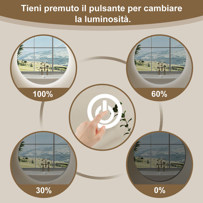 AICA SPECCHIO DA BAGNO ROTONDO CON LED 80 x 80 cm, antiappannamento, interruttore a sfioramento(Retroilluminato)