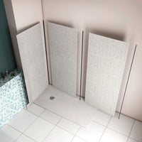 H.210 cm Pannello Doccia ad Angolo 80x90x90 cm Realizzato in Alluminio da 3 mm con Profili Finitura Grigio Cemento per Rivestimento Parete Bagno