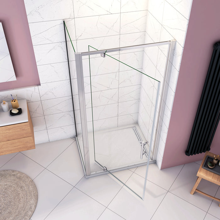 185cm Box Doccia Angolare Porta Girevole Battente con Parete Fissa 76x70cm in Vetro Temperato Trasparente 5 mm Profilo Cromo Lucido