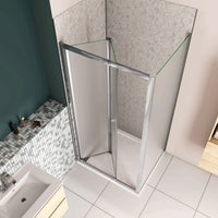 185cm Box Doccia Angolare Porta a Soffietto con Parete Fissa 86x80cm in Vetro Temperato Satinato Opaco 5 mm Profilo Cromato Lucido