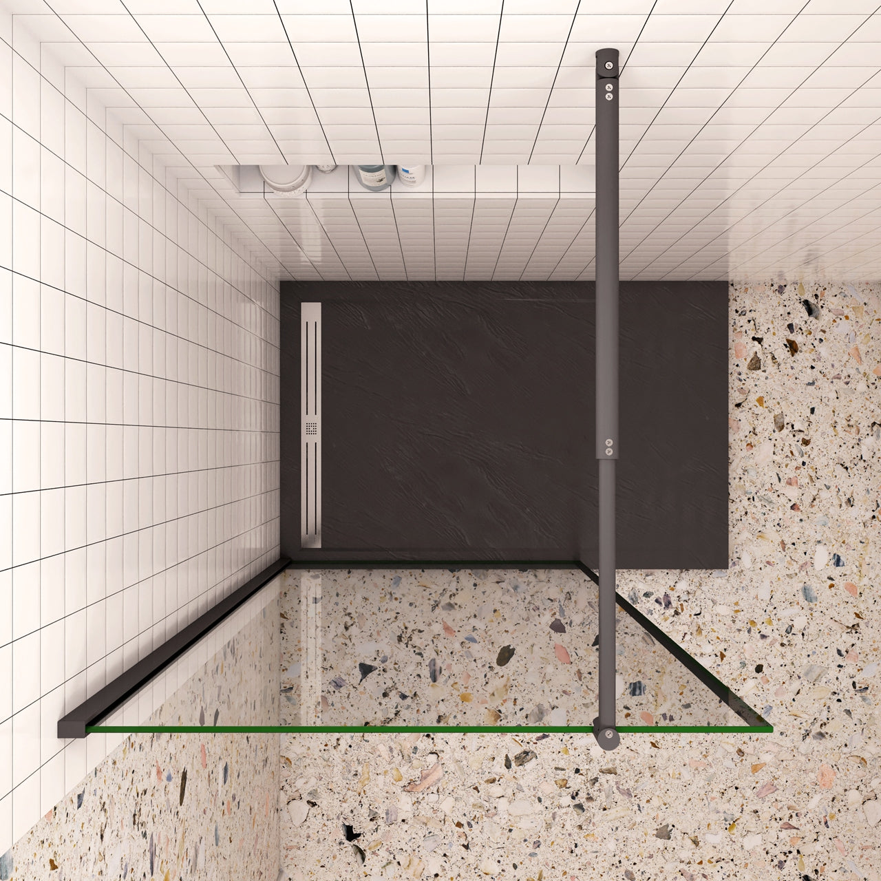 100x200cm Walk In Parete Per Doccia in Vetro Temperato 8mm Anticalcare con Bordo Nero Serigrafato Barra Stabilizzatrice da 70-120 cm